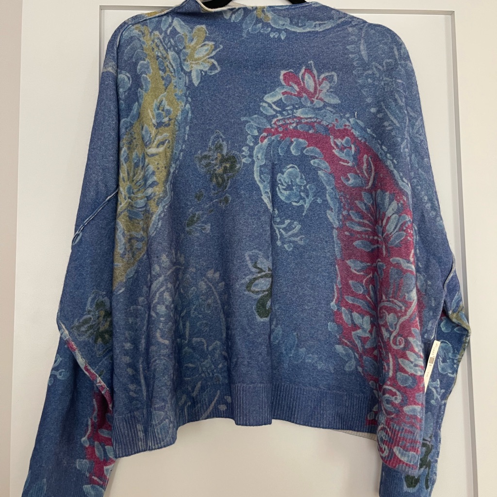 Anthropologie Cashmere Blue Floral-Pattern Women’s Sweater